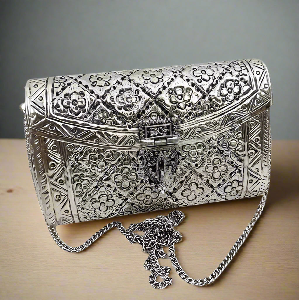German Silver Rectangle Shape Handmade Hand Bag/Evening Bags/Purse